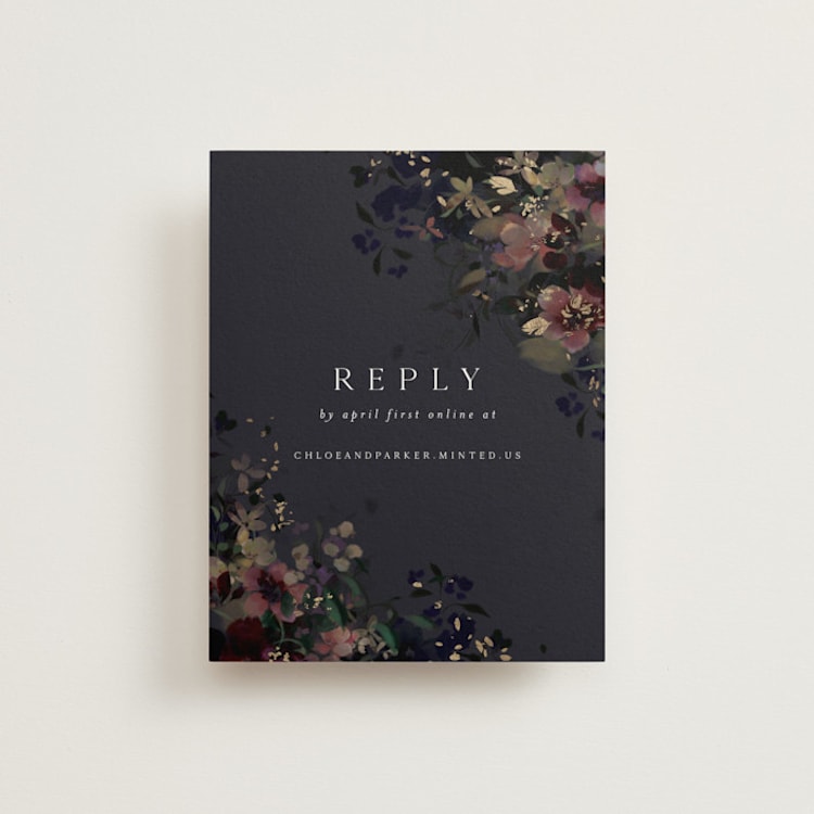 "Vintage Rose Garden" - Foil-Pressed RSVP Online Enclosure Cards in Midnight by Grace Kreinbrink - Front