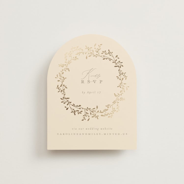 "Leafy Garland" - Foil-Pressed RSVP Online Enclosure Cards in Sand by Creo Study - Front