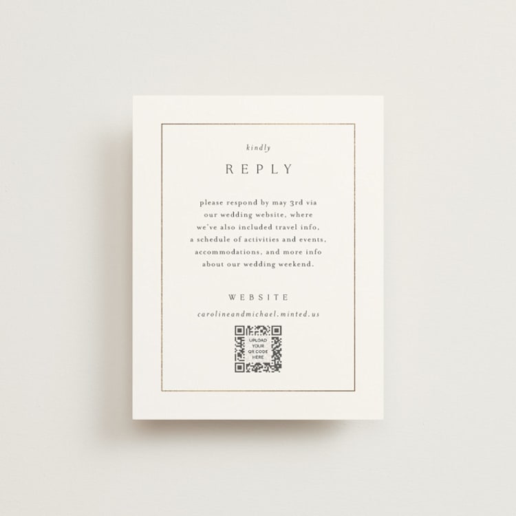 "Framed Monogram" - Foil-Pressed RSVP Online Enclosure Cards in Silk by Kelly Schmidt - Front