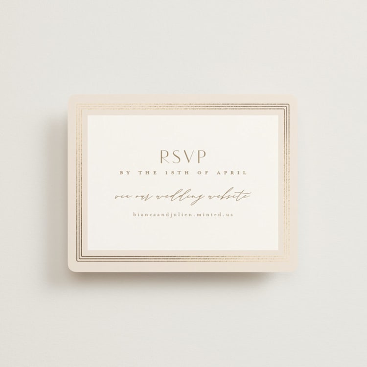 "Soleil" - Foil-Pressed RSVP Online Enclosure Cards in Latte by Kristie Kern - Front