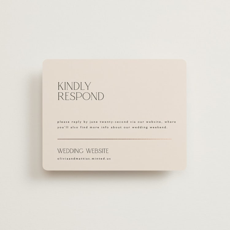 "Modern Corner" - Foil-Pressed RSVP Online Enclosure Cards in Linen by Kelly Schmidt - Front