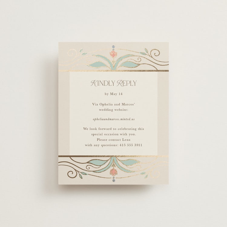 "Ornate Elegance" - Foil-Pressed RSVP Online Enclosure Cards in Ivory by Maria Hilas-Louie - Front
