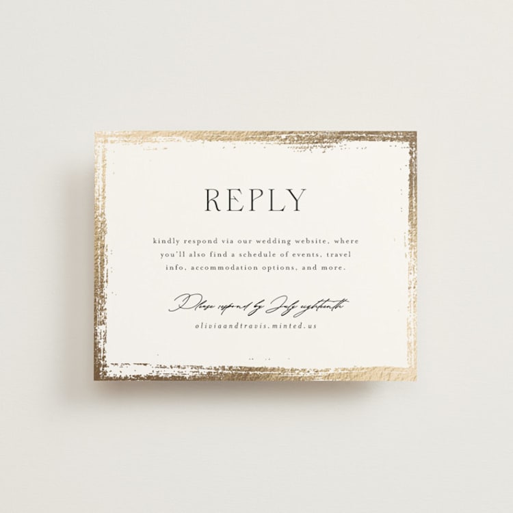 "Brushed Edge" - Foil-Pressed RSVP Online Enclosure Cards in Silk by Kelly Schmidt - Front