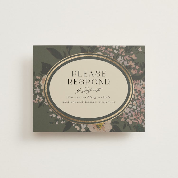 "Madison" - Foil-Pressed RSVP Online Enclosure Cards in Thyme by Itsy Belle Studio - Front