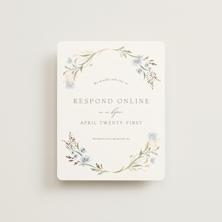 "Meadow" - Foil-Pressed RSVP Online Enclosure Cards in Blue Bonnet by Erin L. Wilson - Front