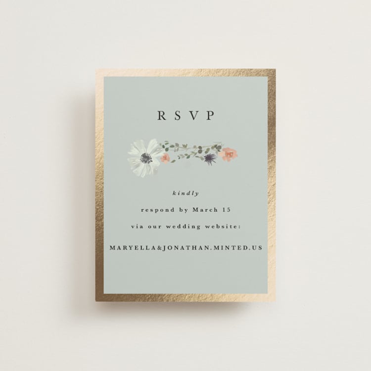 "Blue Garden" - Foil-Pressed RSVP Online Enclosure Cards in Mist by Hannah Williams - Front
