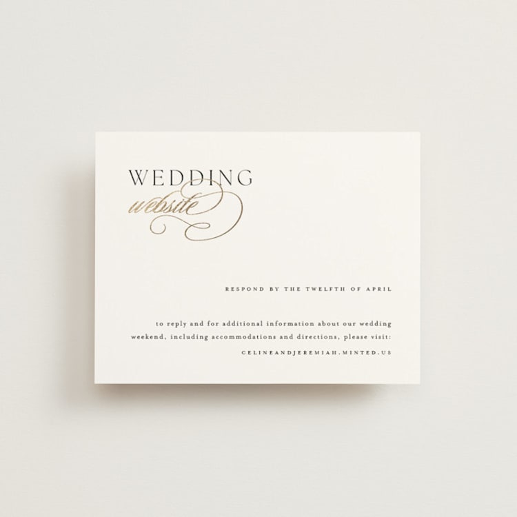 "Left Align" - Foil-Pressed RSVP Online Enclosure Cards in Silk by Kelly Schmidt - Front