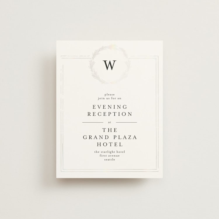 "Little Wreath" - Gloss-Press® Reception Card in Pearl by Phrosné Barwood - Front