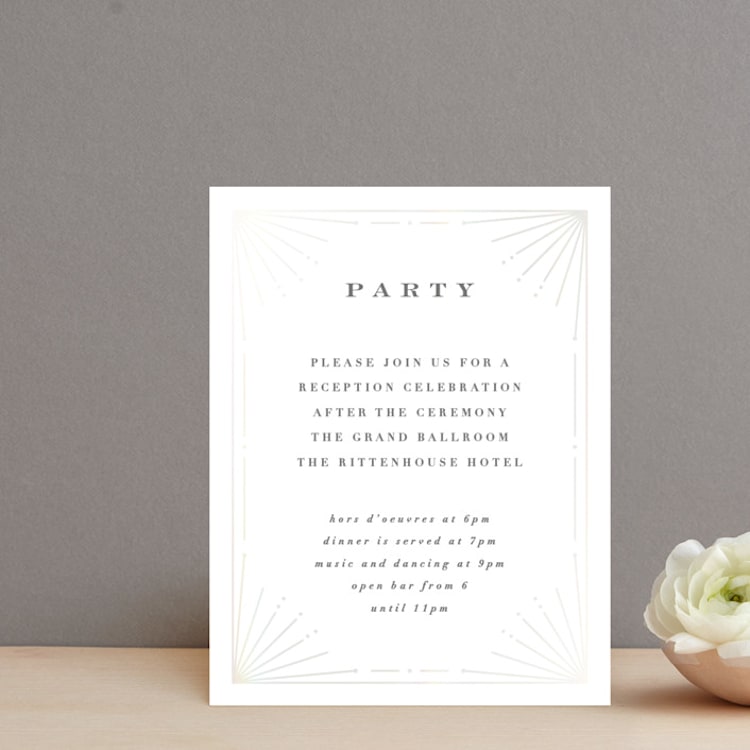"Art Deco Border" - Gloss-Press® Reception Card in Crystal by Hooray Creative - Front