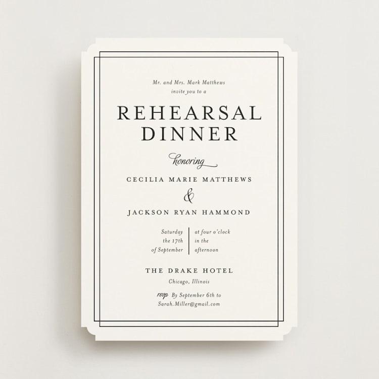 "Chic Gala" - Rehearsal Dinner Invitations in Snow by Kimberly FitzSimons - Front