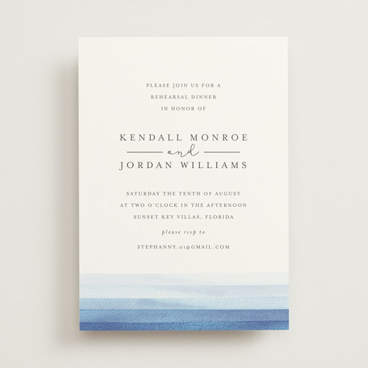 "Watercolour Stripe" - Rehearsal Dinner Invitations in Azure by Bethan - Front