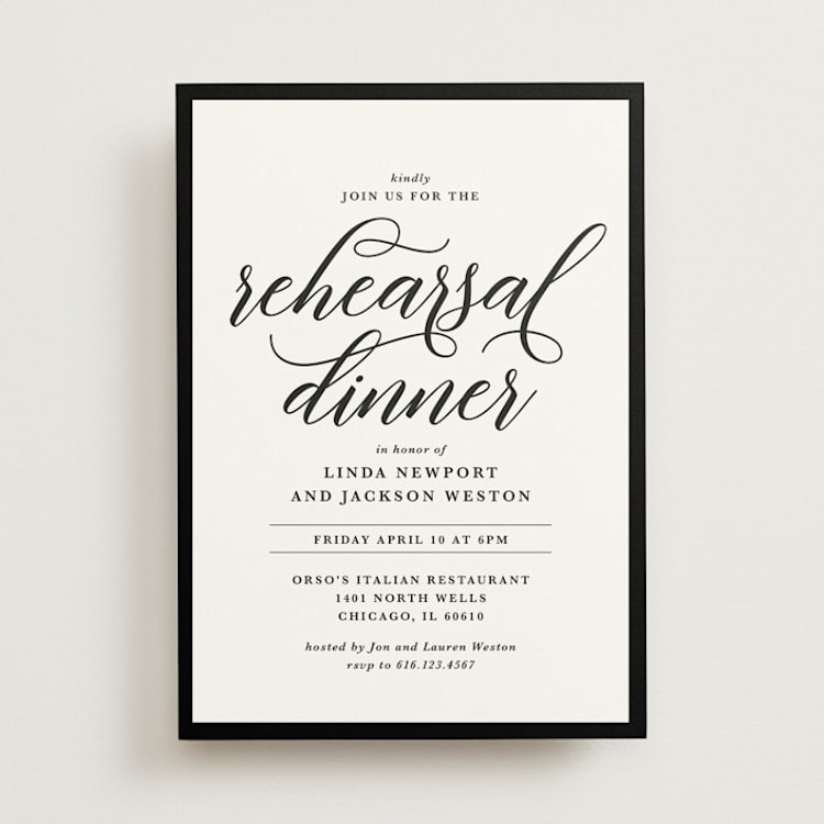 "Modern Classic" - Rehearsal Dinner Invitations in Black Tie by Laura Hamm - Front