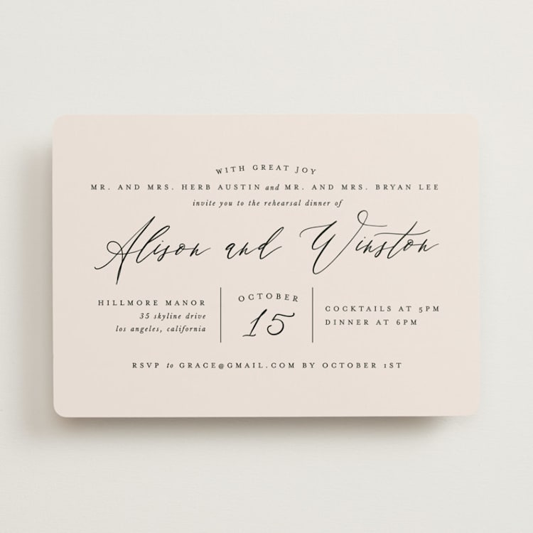 "Timeless" - Rehearsal Dinner Invitations in Taupe by Leah Bisch - Front