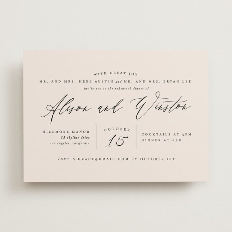 "Timeless" - Rehearsal Dinner Invitations in Taupe by Leah Bisch - Front