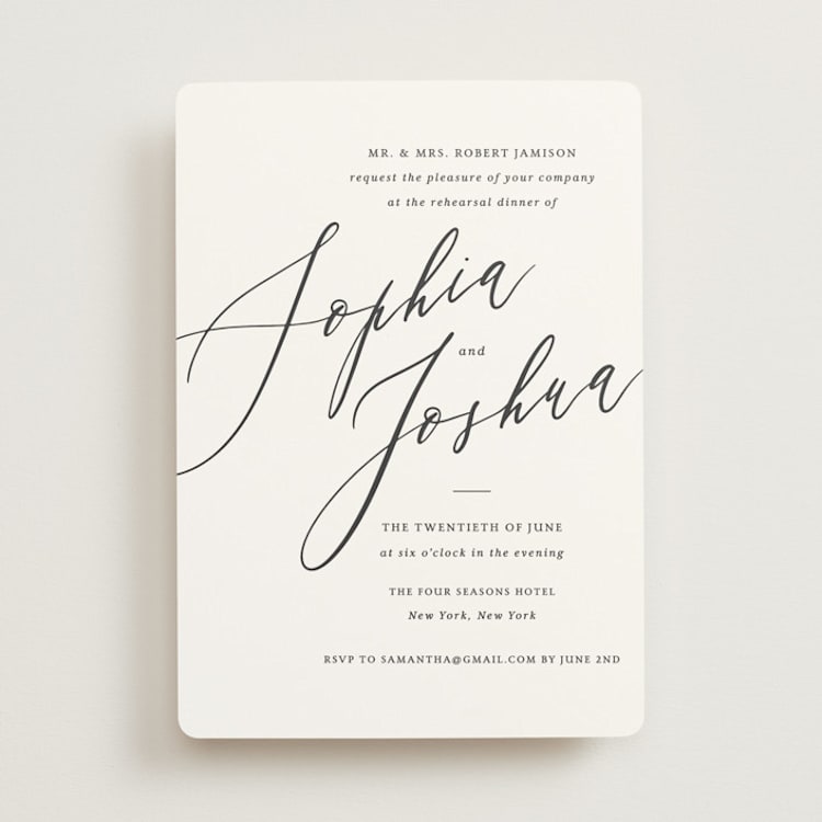 "Crescendo" - Rehearsal Dinner Invitations in Snow by Griffinbell Paper Co. - Front