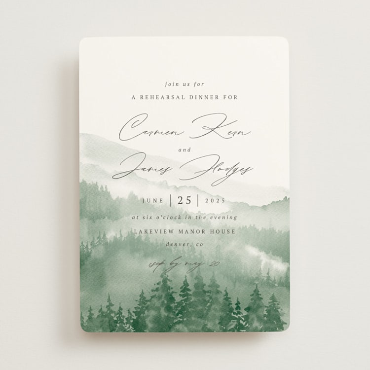 "Over the mountains" - Rehearsal Dinner Invitations in Fern by Helen Halik - Front