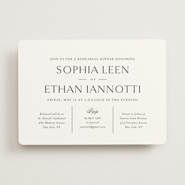 "sophisticate" - Rehearsal Dinner Invitations in Silk by Jennifer Postorino - Front