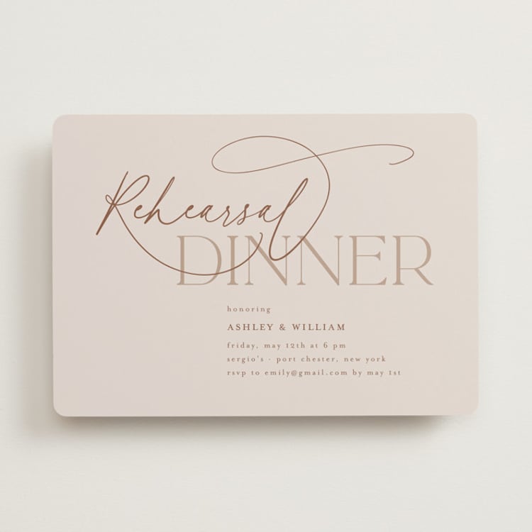 "Typographical" - Rehearsal Dinner Invitations in Clay by Nicole Barreto - Front