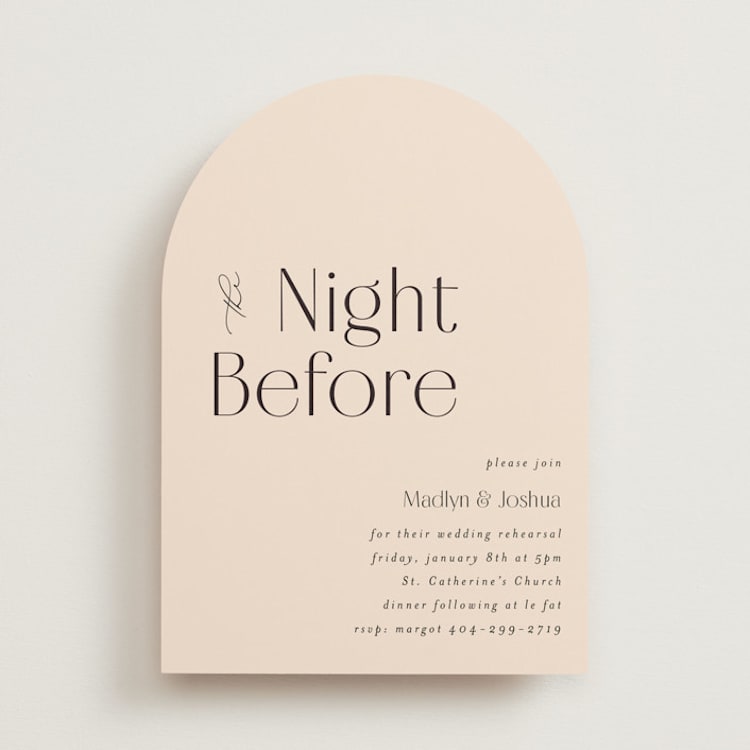 "Classic Modern" - Rehearsal Dinner Invitations in Almond by Morgan Kendall - Front