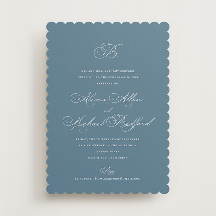"Initial" - Rehearsal Dinner Invitations in Porcelain by Jennifer Postorino - Front