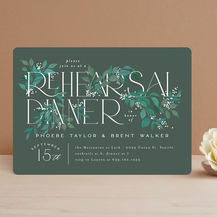 "Stacked Type" - Rehearsal Dinner Invitations in Sage by Alethea and Ruth - Front