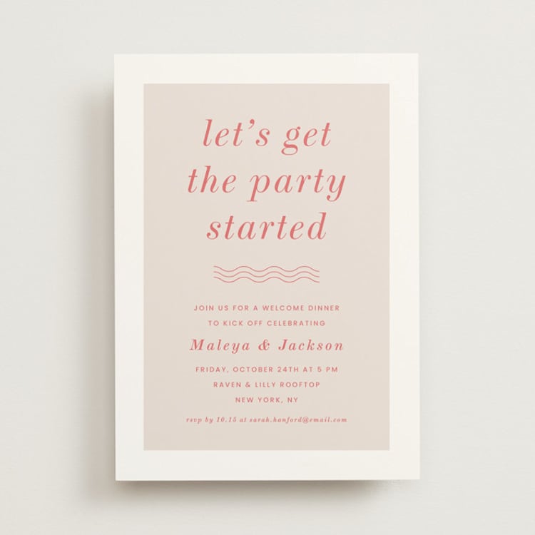 "Party Started" - Rehearsal Dinner Invitations in Flamingo by Kaydi Bishop - Front