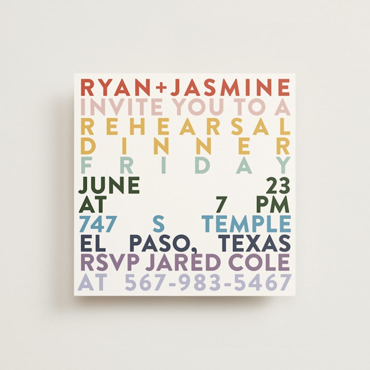 "Rainbow Rehearsal" - Rehearsal Dinner Invitations in Confetti by Carolyn Hunt - Front