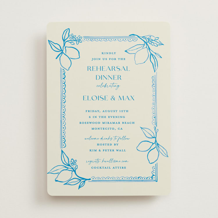 "Mediterraneo" - Rehearsal Dinner Invitations in Ocean by Pati Cascino - Front