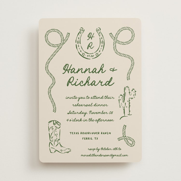 "Western" - Rehearsal Dinner Invitations in Lasso by Claudia Orengo - Front