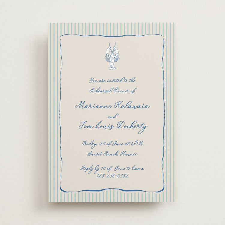 "Seaside Serenade" - Rehearsal Dinner Invitations in Marine by Lucrecia Caporale - Front