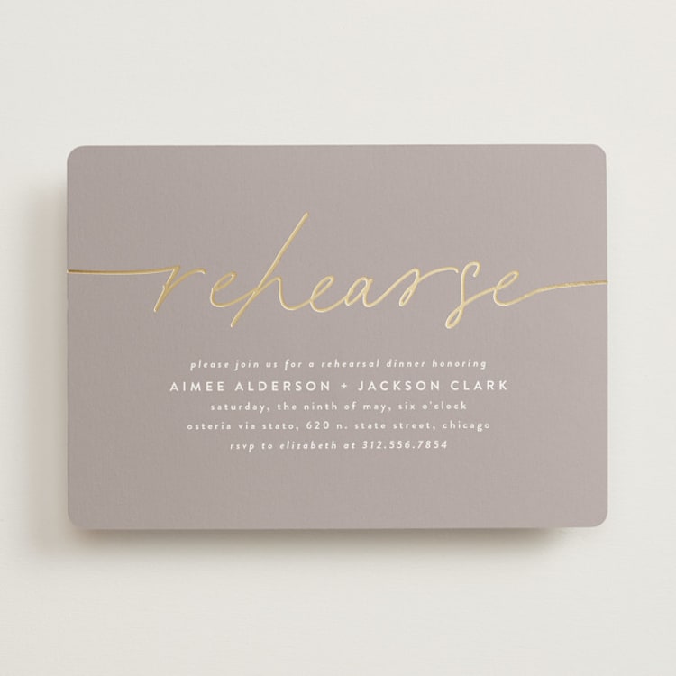 "At Last" - Rehearsal Dinner Invitations in Stone by Susan Asbill - Front