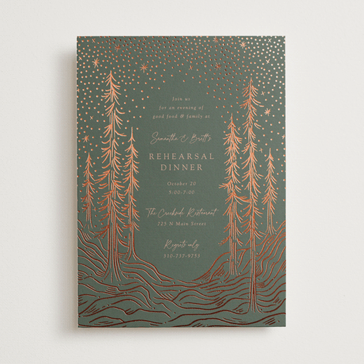 "Forest Stars" - Rehearsal Dinner Invitations in Forest by Becky Nimoy - Front