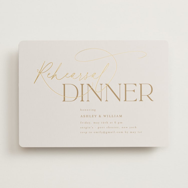 "Typographical" - Rehearsal Dinner Invitations in Champagne by Nicole Barreto - Front
