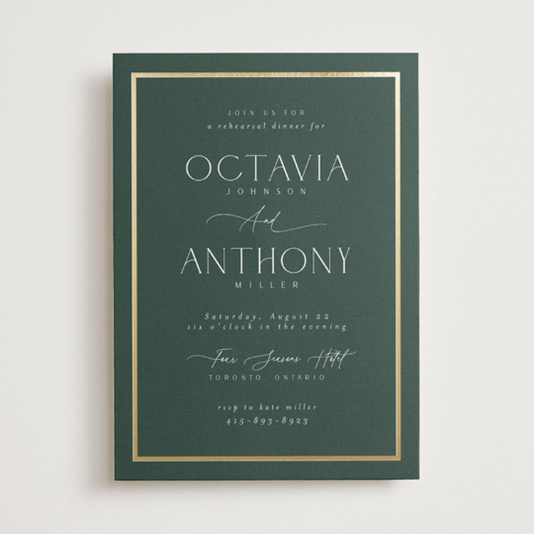 "Regal" - Rehearsal Dinner Invitations in Evergreen by Nicole Walsh - Front
