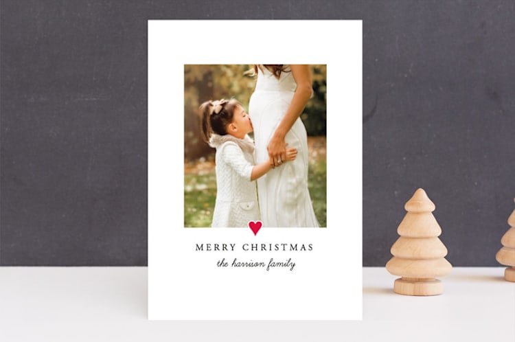 "With a Heart: Foil Framed Photo" - Retired Holiday Cards in Poinsettia by Laura Hamm - Front
