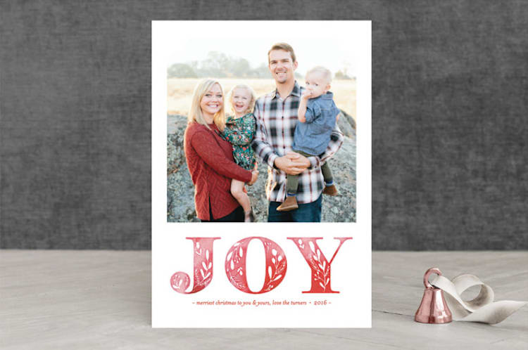 "Watercolor Botanical Joy" - Retired Holiday Cards in Ruby by curiouszhi - Front