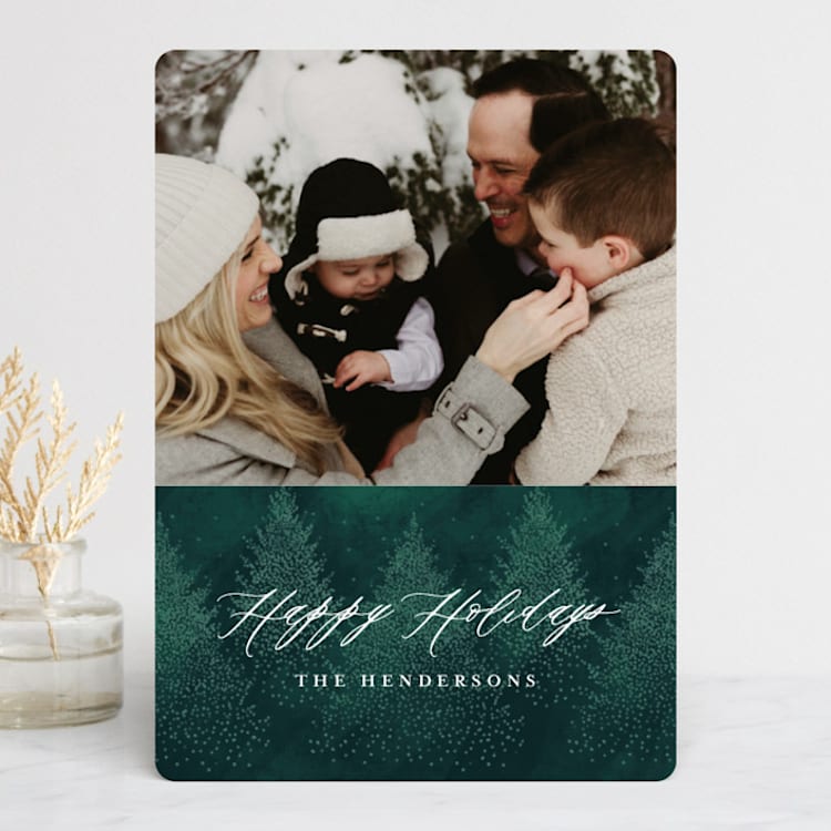 "Snowy Pointed Pines" - Retired Holiday Cards in Evergreen by Gina Grittner - Front