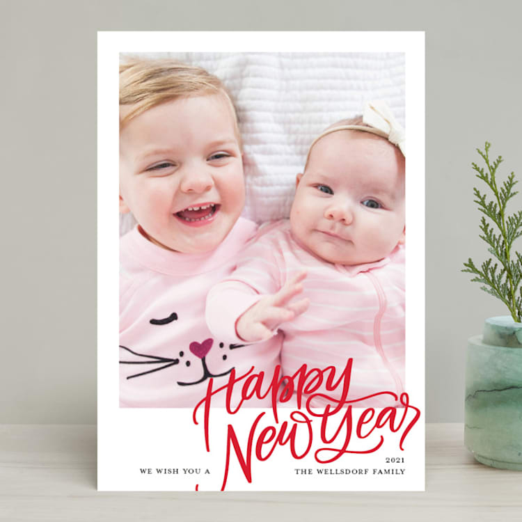 "A Hand Lettered Christmas" - Retired Holiday Cards in Red Apple by Makewells - Front