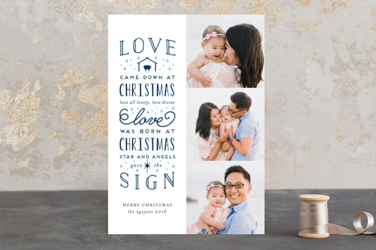 "Love Came Down At Christmas" - Retired Holiday Cards in Blue by Lehan Veenker - Front