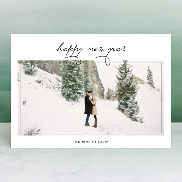 "Minimal Framed Merry" - Retired Holiday Cards in Snow by Becca Thongkham - Front