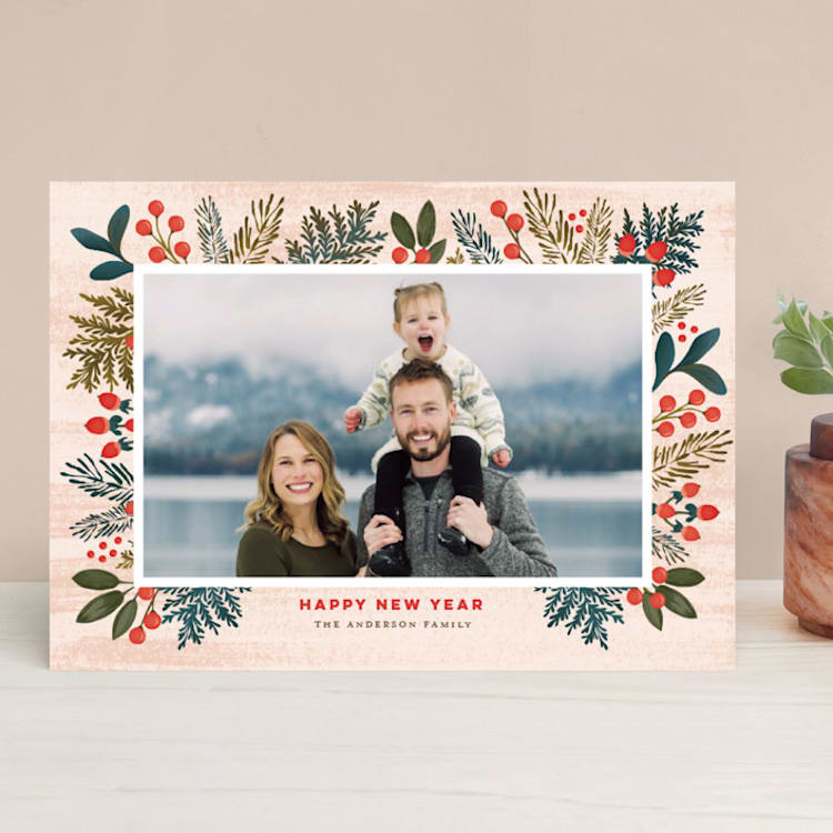 "Festive Forest Flora" - Retired Holiday Cards in Blush by Denise Wong - Front