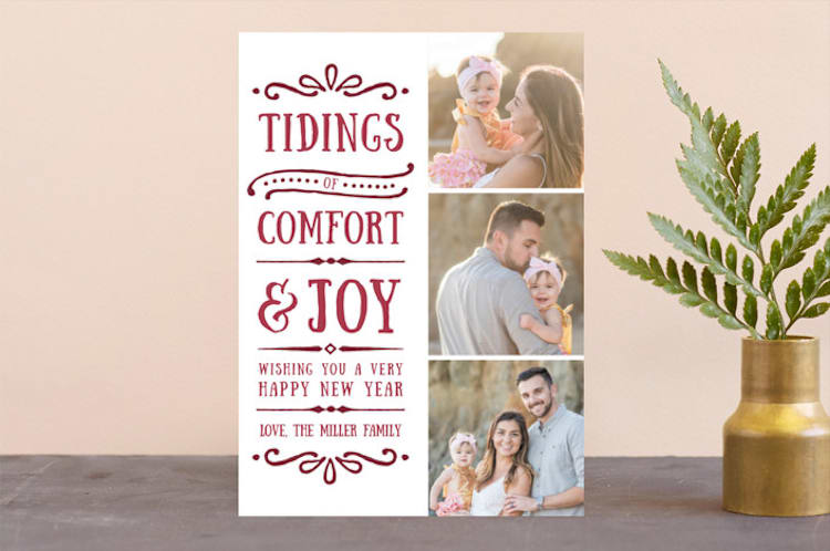 "Comfort + Joy" - Retired Holiday Cards in Wine by Olivia Goree - Front