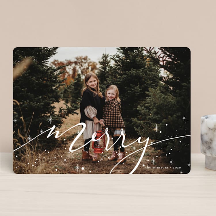 "Merry Hand-lettering" - Retired Holiday Cards in Light by Orasie - Front