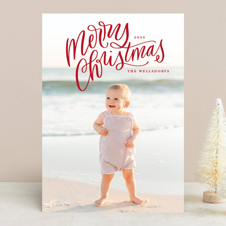 "A Hand Lettered Christmas" - Retired Holiday Cards in Cranberry by Makewells - Front