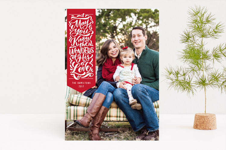 "Wonderful Ribbon" - Retired Holiday Cards in Poinsettia by Laura Bolter - Front
