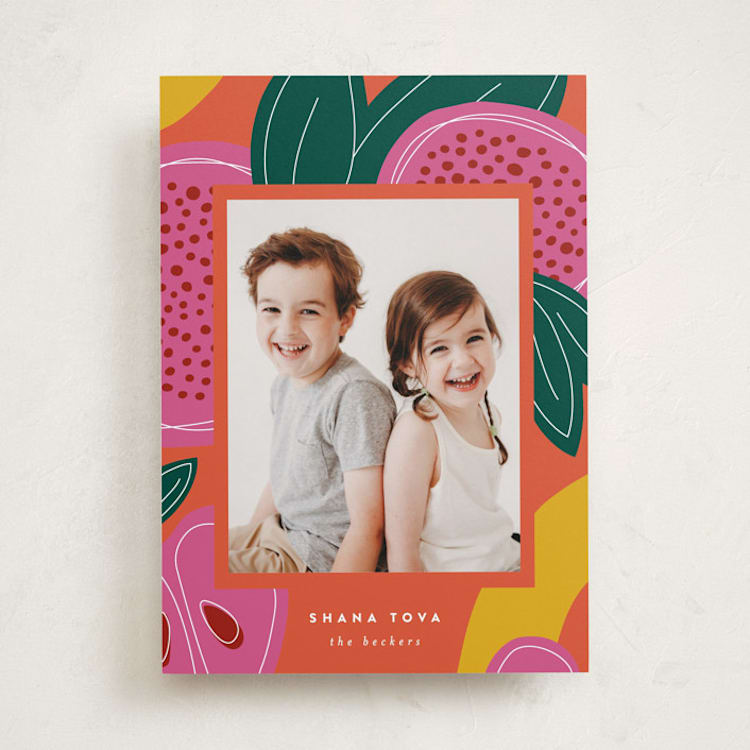 "Fruitful Celebration" - Rosh Hashanah Cards in Apricot by Jessica Corliss - Front