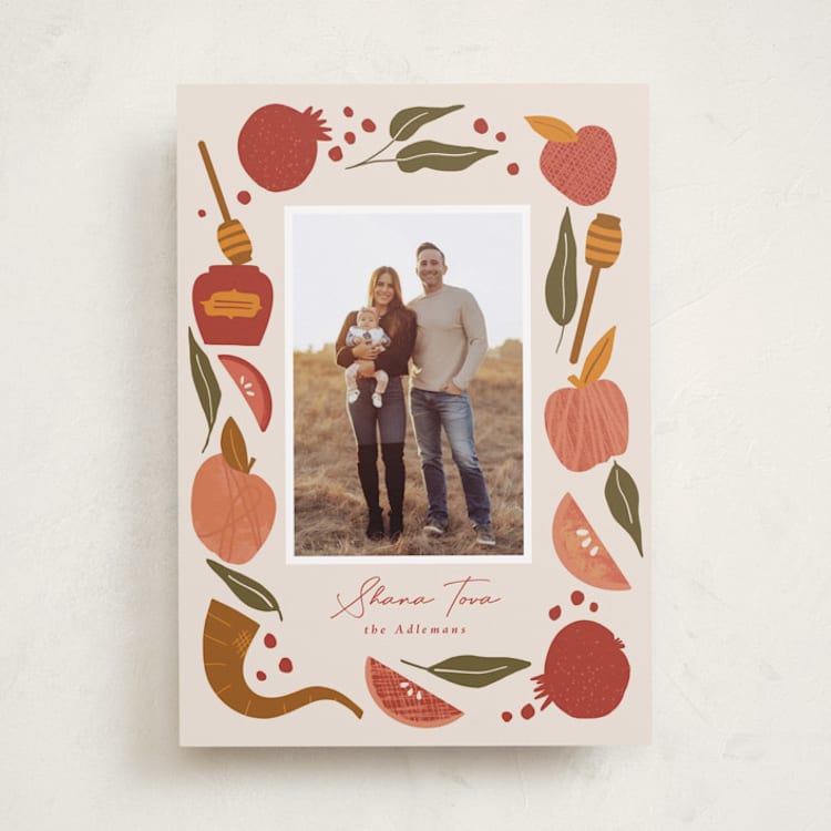 "Plentiful Border" - Rosh Hashanah Cards in Pomegranate by Corinne Malesic - Front