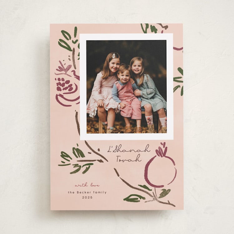 "Painted Pomegranate" - Rosh Hashanah Cards in Petal by Emily Sabol Goss - Front
