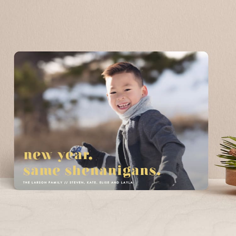 "New Year, Same Shenanigans" - Retired Holiday Cards in Lemonade by Olivia Goree - Front