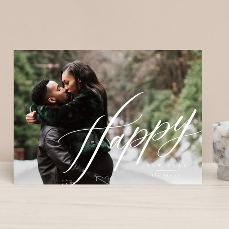 "Happy vibes" - Retired Holiday Cards in Snow by Yuliya Evseeva - Front